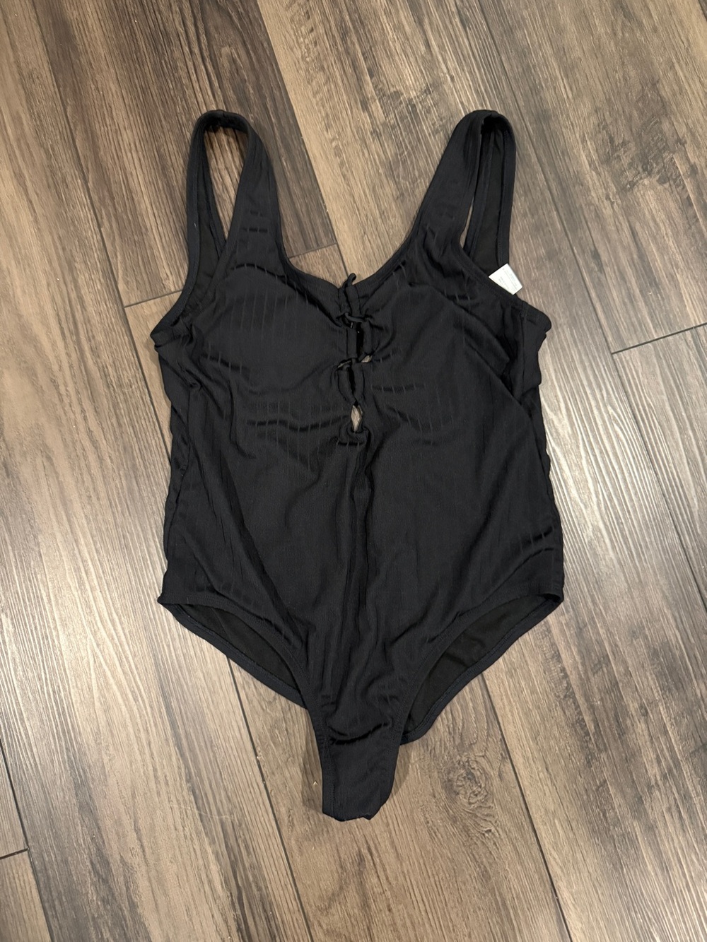 Kona Sol Black One-Piece Swimsuit with Front Tie Detail